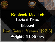 The Runebook Dye Tub can be purchased with Donation Coins and was designed to be used specifically on Runebooks however, these can be used to dye everything that the Normal Dye Tubs can dye.