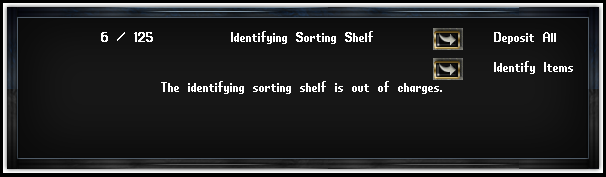 The Identifying Sorting Shelf message that states the shelf is out of charges and is unable to identify any current items within the device.