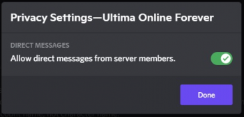 The Privacy Settings on the Ultima Online Forever server to allow direct messages from server members.
