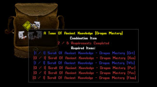 A partially completed Tome of Ancient Knowledge from the Dragon Mastery Questline. There are two of six Scrolls of Ancient Knowledge already collected.