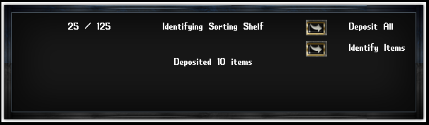 When the "Deposit All" button is used on the Identifying Sorting Shelf, a message can be seen in the menu that states "Deposited XX items".