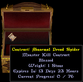 Monster Contract Deed. The Tooltips lets you see the Monster name and current progress along with how much time is left before the contract expires.