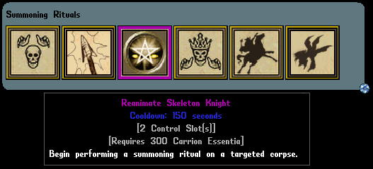 The Reanimate Skeleton Knight Summoning Ritual for the Idol of Forbidden Magic.