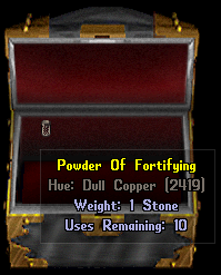 A jar of Powder of Fortifying, which can be used to increase the durability of arms or armor.