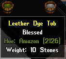 The Leather Dye Tub can be purchased with Donation Coins and can be used to dye Leather Armor, Studded Leather Armor, and Bone Armor. The Leather Dye Tub cannot be used to dye anything that the Normal Dye Tubs can dye, this also includes sandals.