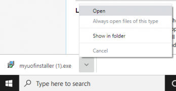 Open downloaded MyUOF.exe by "Show in Folder"